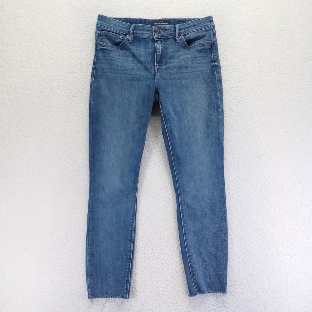 Lucky Brand Ava Crop Skinny Jeans Medium Wash Raw Hem Womens Size 6/28 Blue